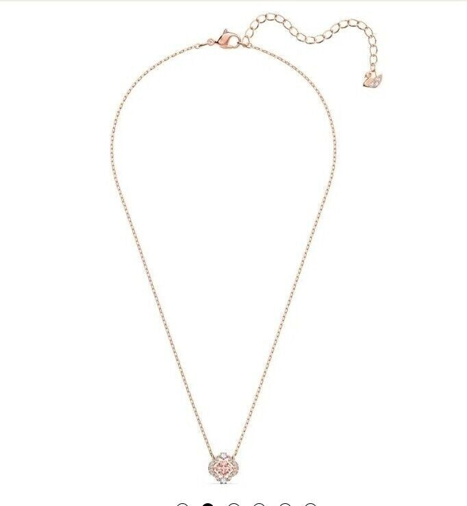 Genuine Swarovski Rose Gold Sparkling Pink Clover Necklace Earrings set 5516488