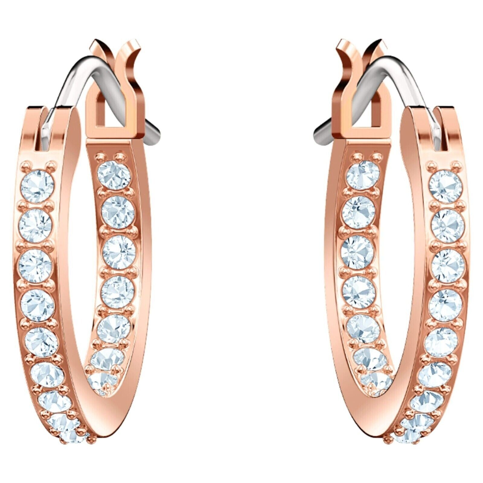 Genuine SWAROVSKI  Symbolic Hoop Evil Eye Blue Rose Gold Tone Earrings 5425857