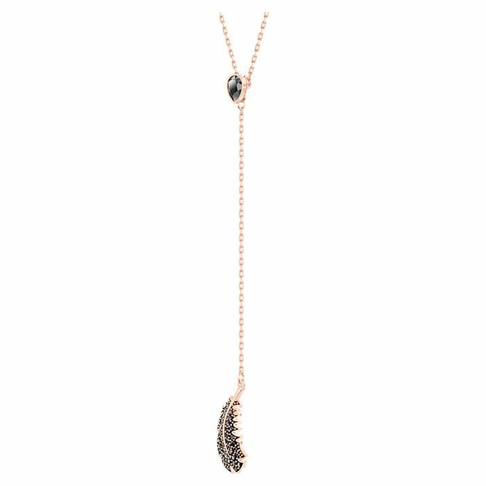 Naughty Y necklace Black, Rose-gold tone plated