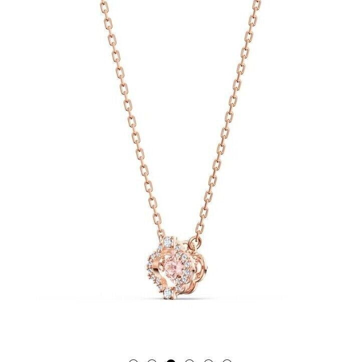 Genuine Swarovski Rose Gold Sparkling Pink Clover Necklace Earrings set 5516488