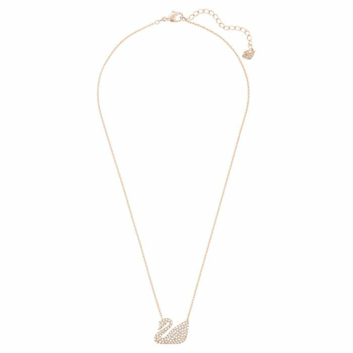 Swan necklace Swan, White, Rose-gold tone plated