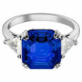 Attract Trilogy cocktail ring Square cut crystal, Blue, Rhodium plated