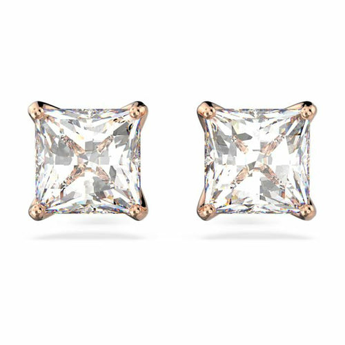 Attract stud Earrings Square cut crystal, White, Rose-gold tone plated
