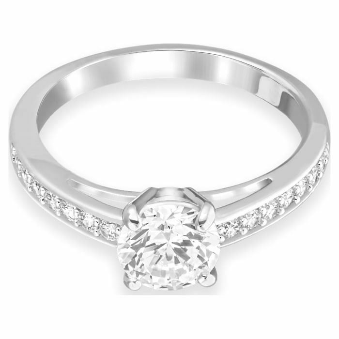 Attract ring Round cut crystal, White, Rhodium plated