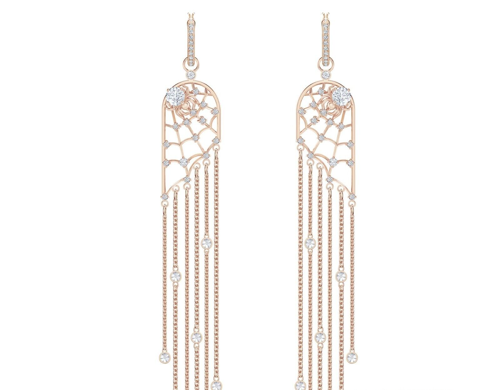 Genuine Swarovski Precisely Chndl Fringe Crystal Rose Earrings 5499889