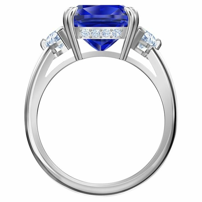 Attract Trilogy cocktail ring Square cut crystal, Blue, Rhodium plated