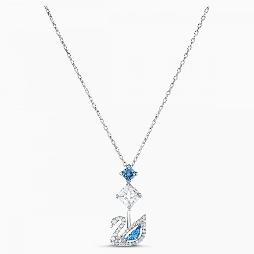 Genuine Swarovski Dancing Swan Blue Rhodium Plated Necklace 5530625