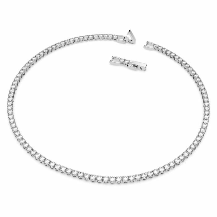 Tennis Deluxe necklace Round, White, Rhodium plated