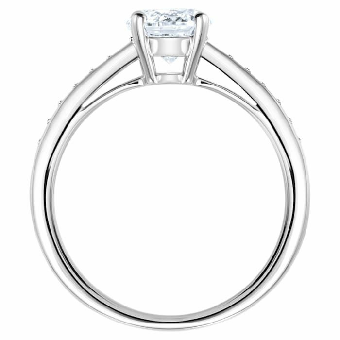 Attract ring Round cut crystal, White, Rhodium plated