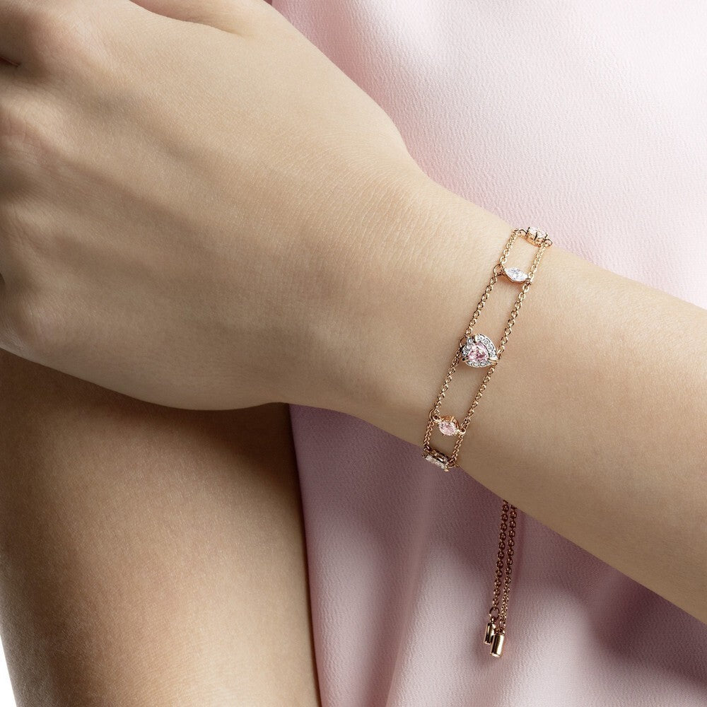 Genuine Swarovski One Rose Gold Plated Heart Dual Chain Bracelet 5446304