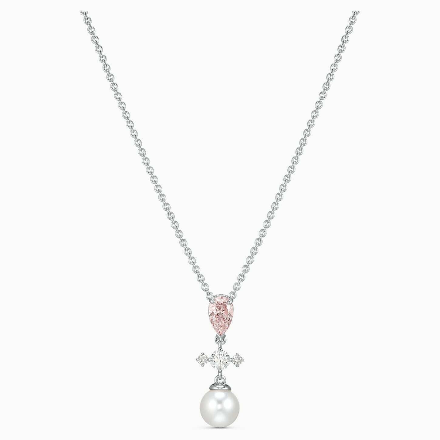 Genuine Swarovski Perfection Necklace Pink Crystal Pearl Rhodium Plated 5516591