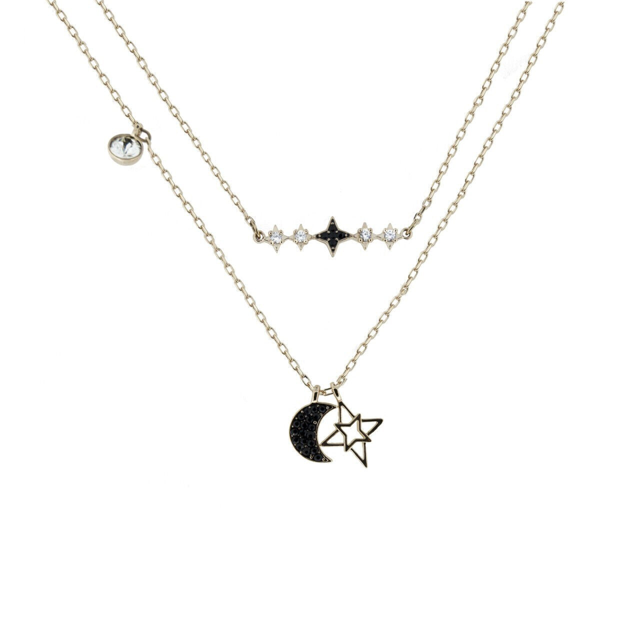 Genuine Swarovski Moon Necklace Glowing Black Rose Gold-tone Plated 5273290