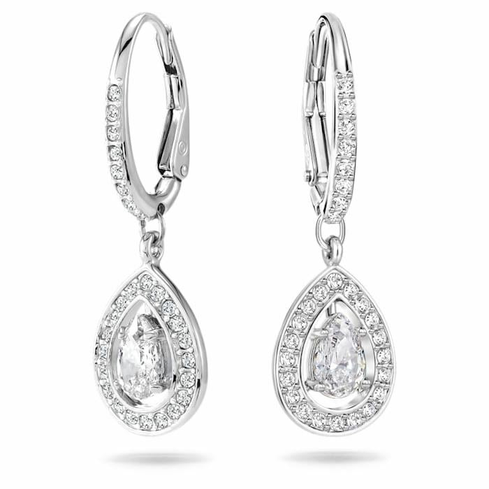 Swarovski Angelic earrings Pear cut crystal, White, Rhodium plated 5197458