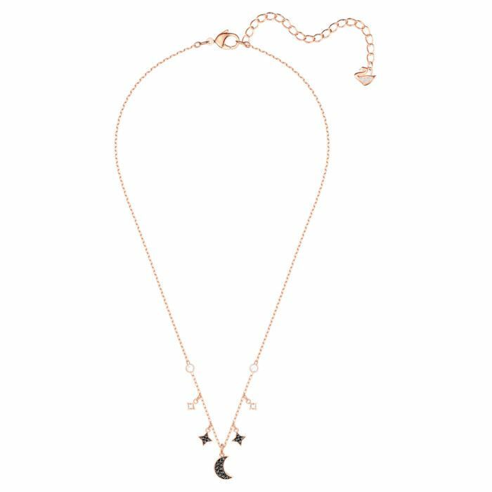 Swarovski Symbolic necklace Moon and star, Black, Rose-gold tone plated