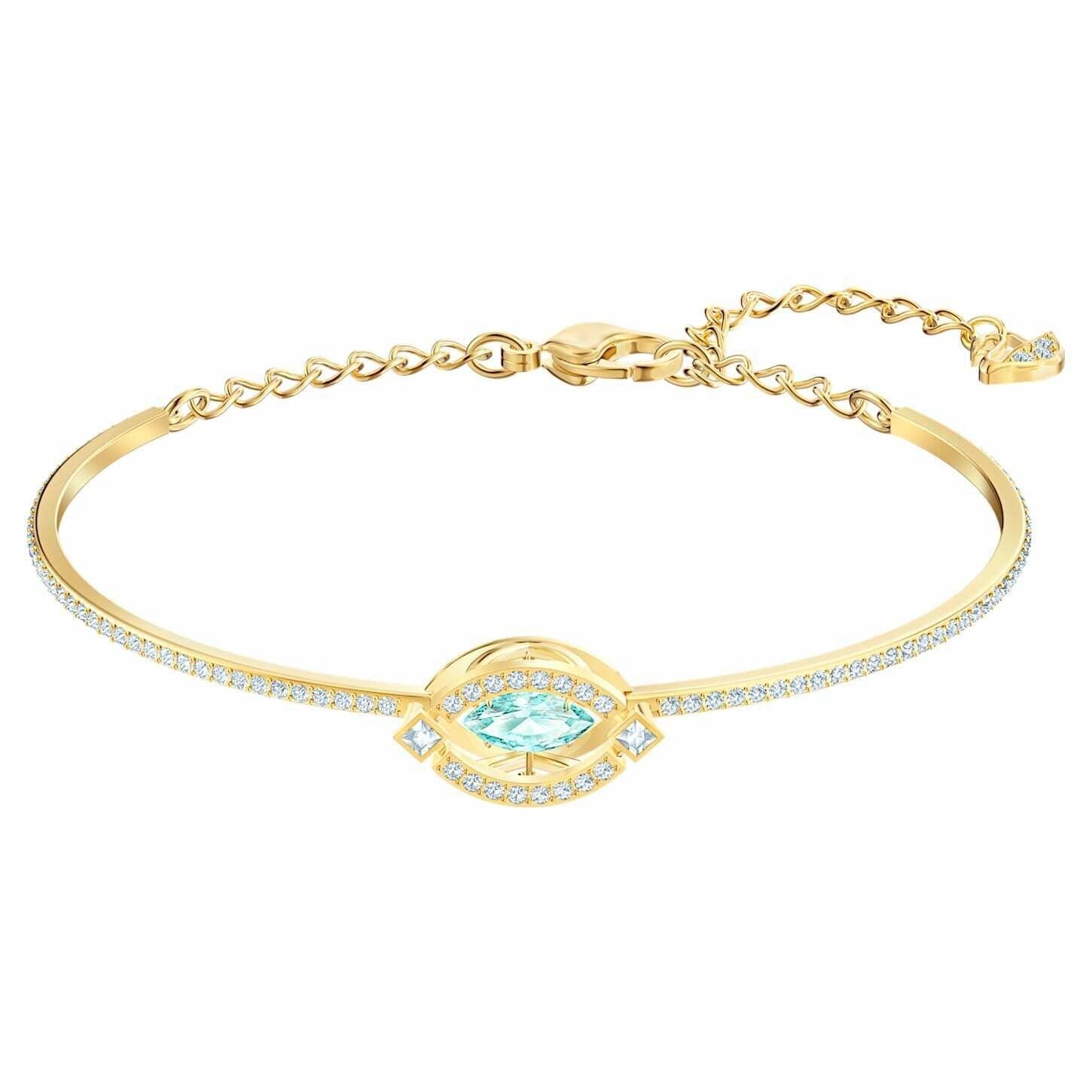 Genuine SWAROVSKI SPARKLING DANCE BANGLE GREEN CRYSTAL GOLD BRACELET 5497476