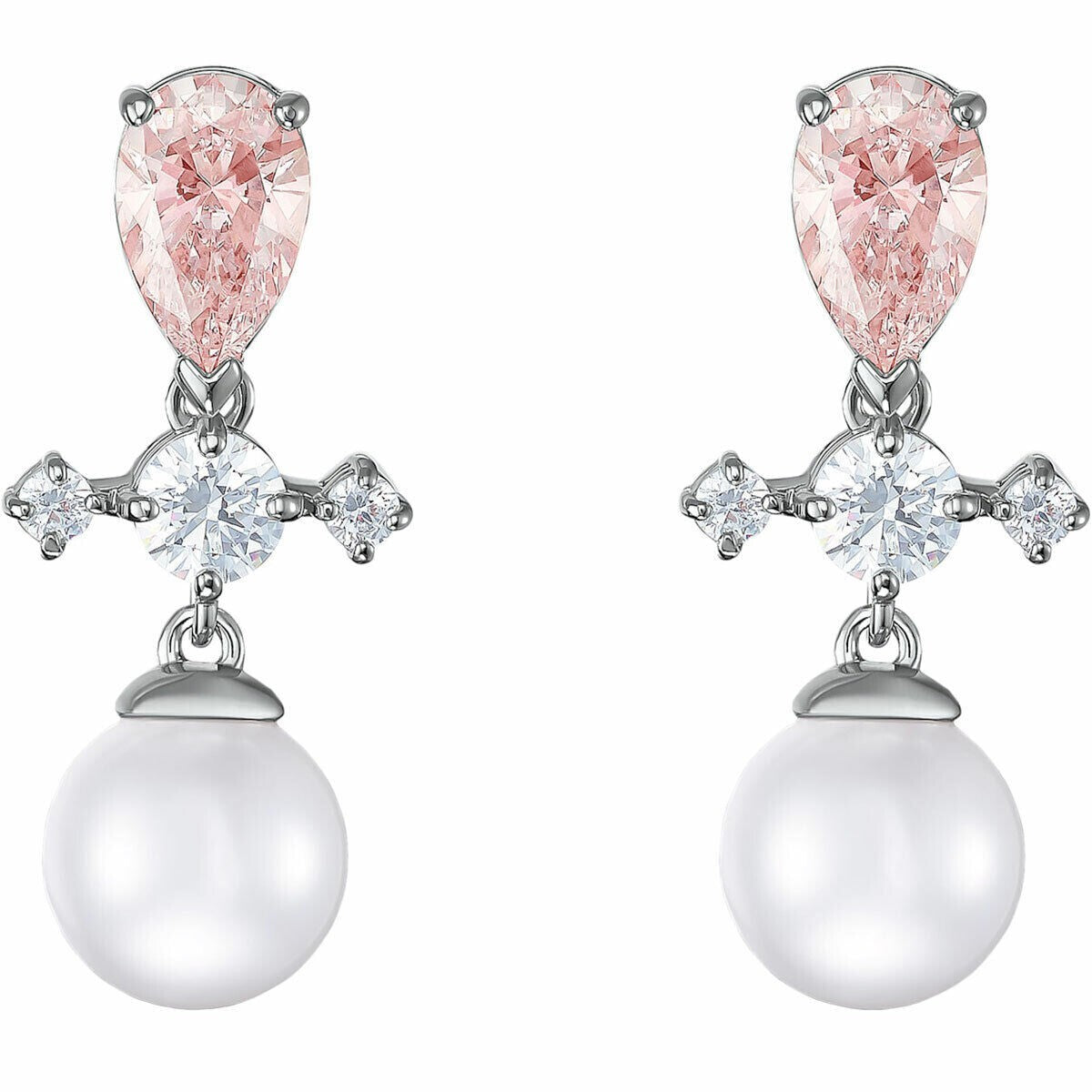 Genuine Swarovski  Drop Earrings Perfection Pierced Pearl Rhodium Plated 5516592