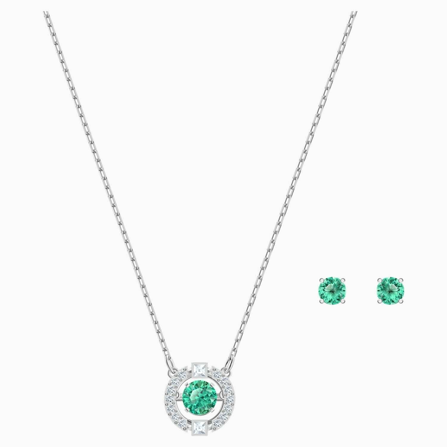 Genuine Swarovski SPARKLING DANCE SET, Green, Rhodium 5516965