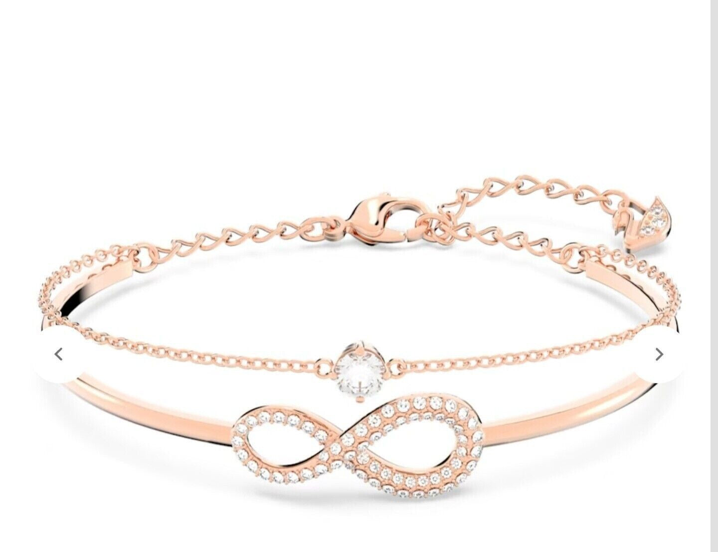 Genuine Swarovski Infinity White Crystal Rose Gold Tone Plated Bangle 5518871