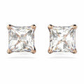 Attract stud Earrings Square cut crystal, White, Rose-gold tone plated