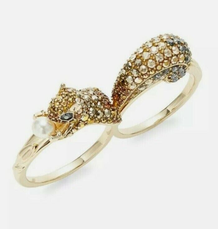 Genuine SWAROVSKI MARCH SQUIRREL DOUBLE MOTIF RING GOLD PLATE SIZE 58-60 5448907
