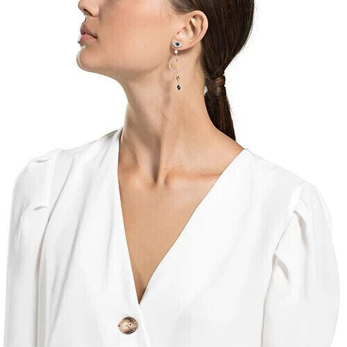 Genuine Swarovski Crystal Evil Eye Symbolic Hoop Pierced Earrings 5500642