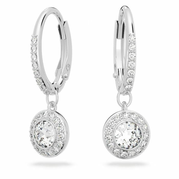 Angelic earrings Round cut crystal, White, Rhodium plated