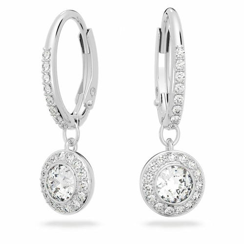 Angelic earrings Round cut crystal, White, Rhodium plated