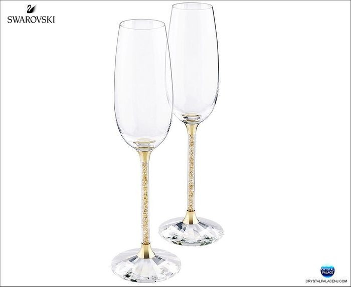 Genuine SWAROVSKI CRYSTAL TOASTING FLUTES PAIR GOLD 5102143