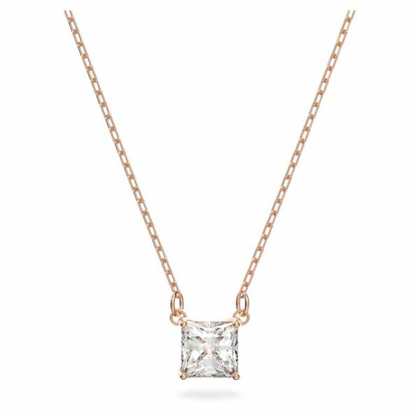 Attract necklace Square, White, Rose-gold tone plated