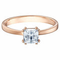 Attract ring Square cut crystal, White, Rose-gold tone plated