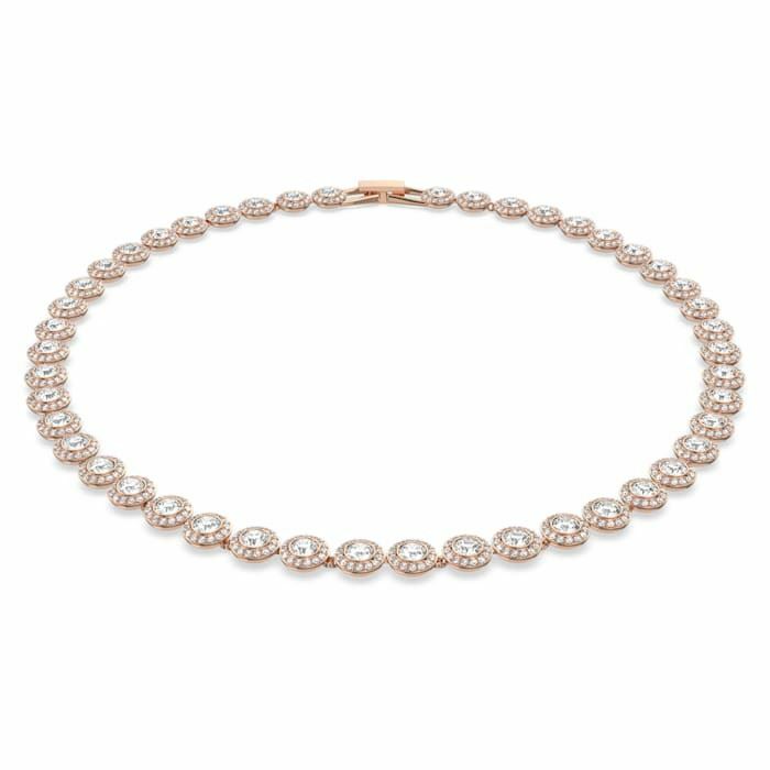 Angelic necklace Round, White, Rose-gold tone plated
