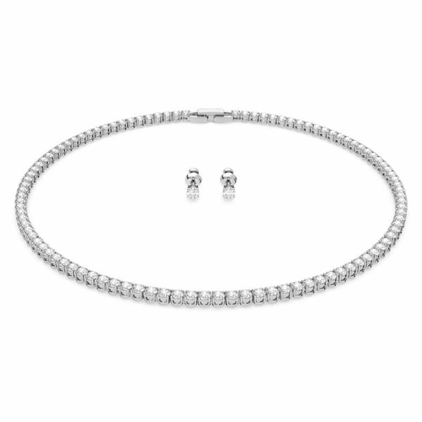 Tennis Deluxe set Round, White, Rhodium plated