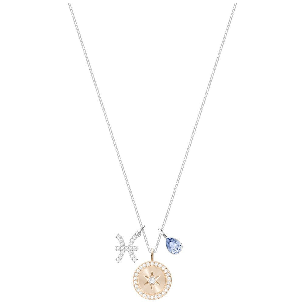 Genuine Swarovski Pisces Zodiac Rhodium Plated Necklace, Multi Color, 5349219