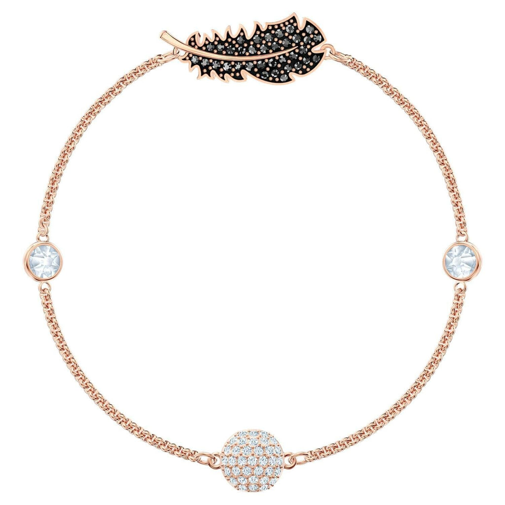 Genuine Swarovski Remix Feather Strand Bracelet, Black, Rose-gold, Large-5511089