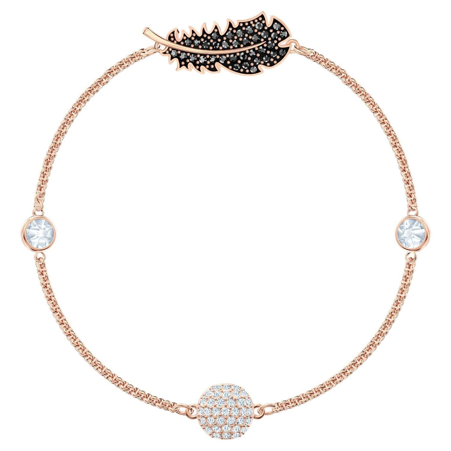 Genuine Swarovski Remix Feather Strand Bracelet, Black, Rose-gold, Large-5511089