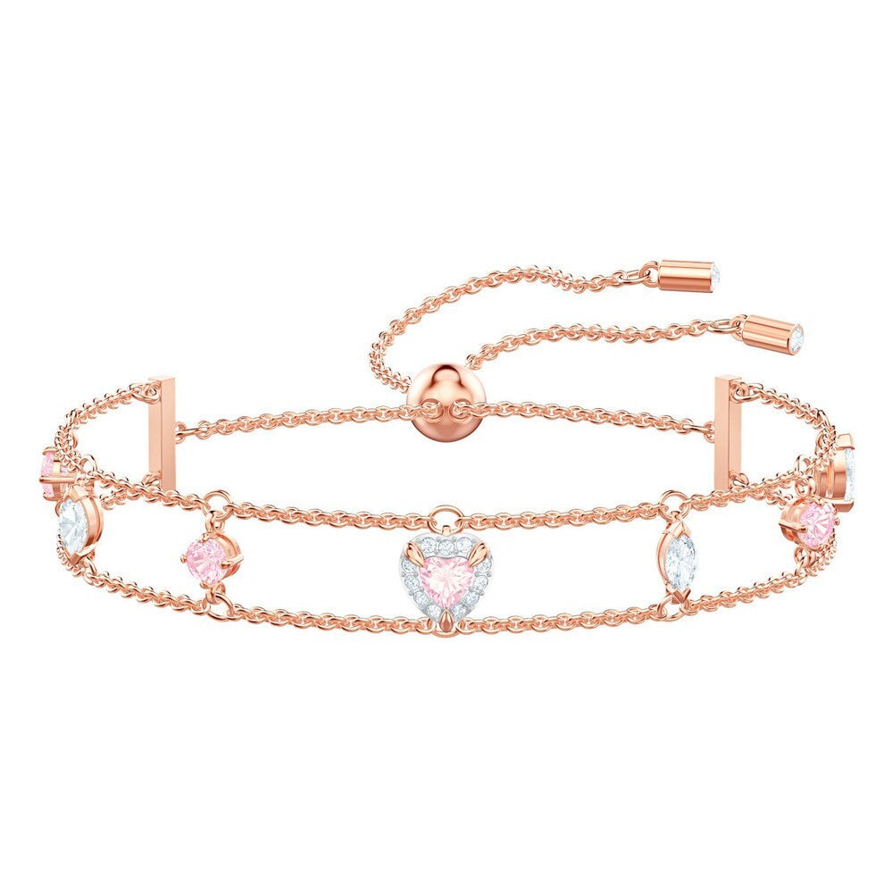 Genuine Swarovski One Rose Gold Plated Heart Dual Chain Bracelet 5446304