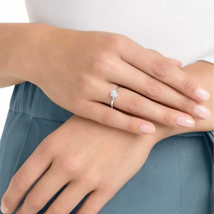Attract ring Round, White, Rhodium plated
