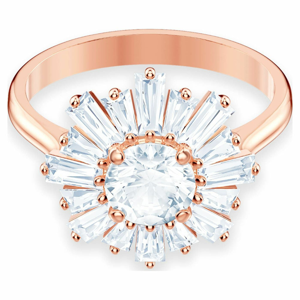 Sunshine ring Sun, White, Rose-gold tone plated