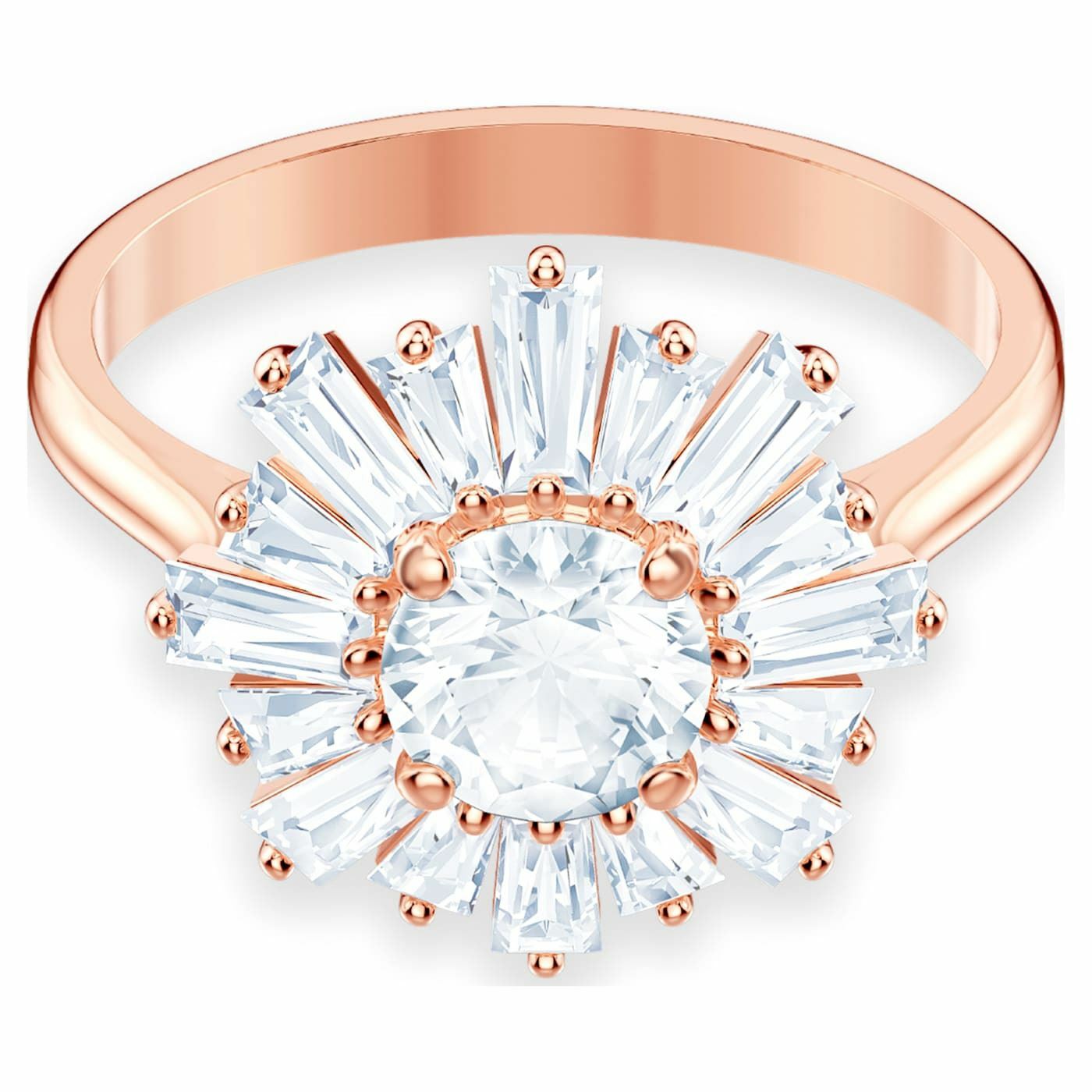 Sunshine ring Sun, White, Rose-gold tone plated