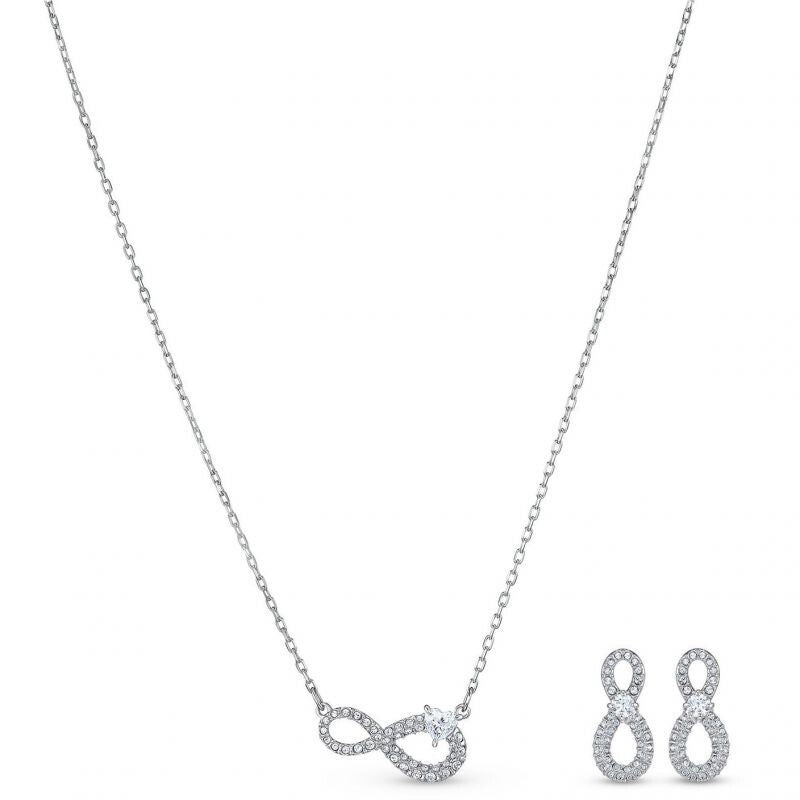 Genuine SWAROVSKI CRYSTAL INFINITY SET WHITE PENDANT & EARRINGS 5540702