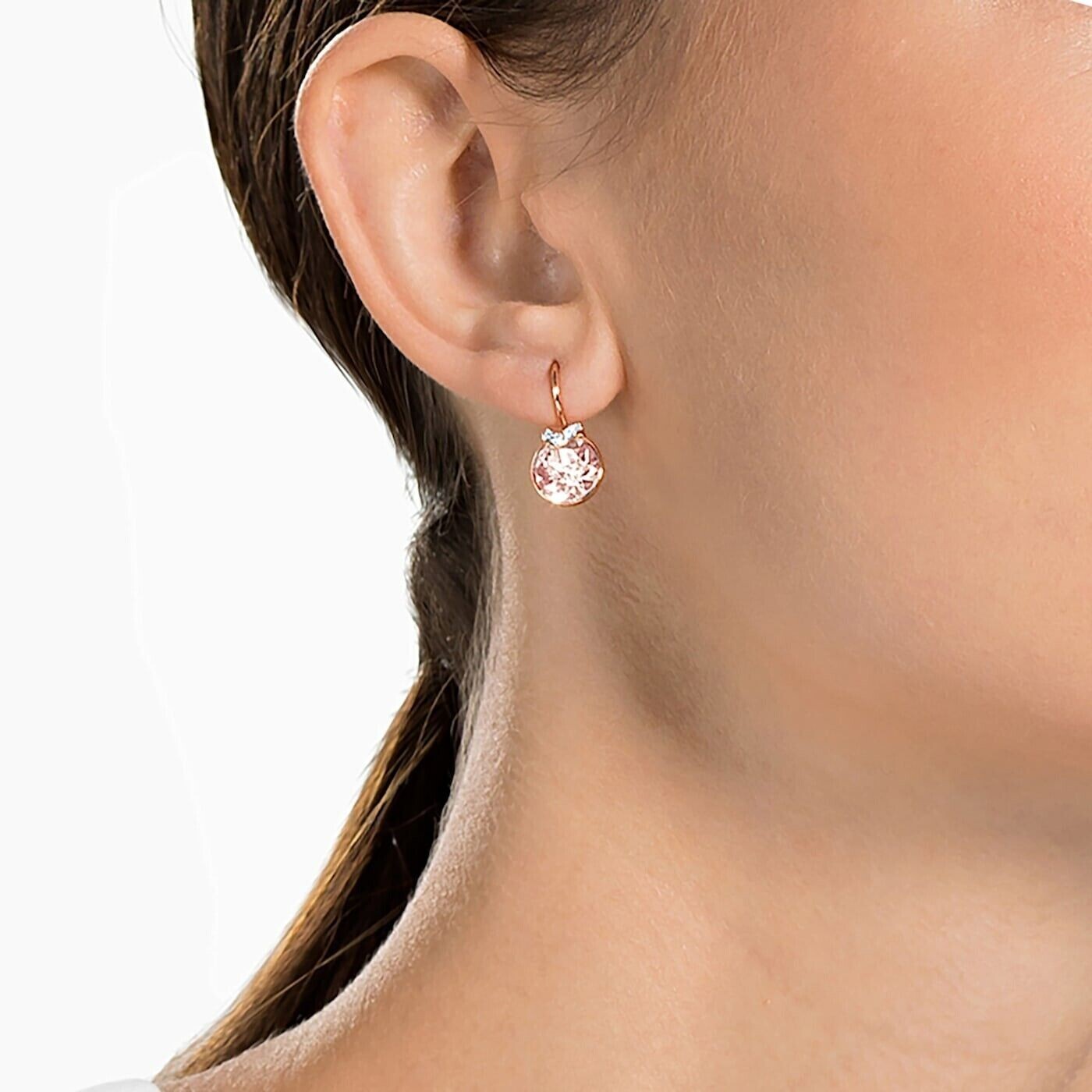 Genuine Swarovski Bella V drop earrings Round cut, Pink, Rose gold 5299318
