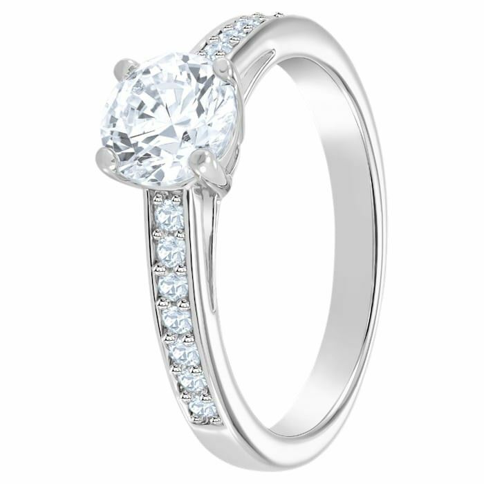 Attract ring Round cut crystal, White, Rhodium plated