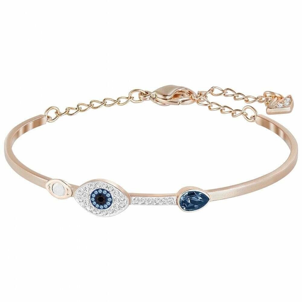Genuine Swarovski Duo Evil Eye & Blue Crystal Drop. Rose Gold Plated 5171991