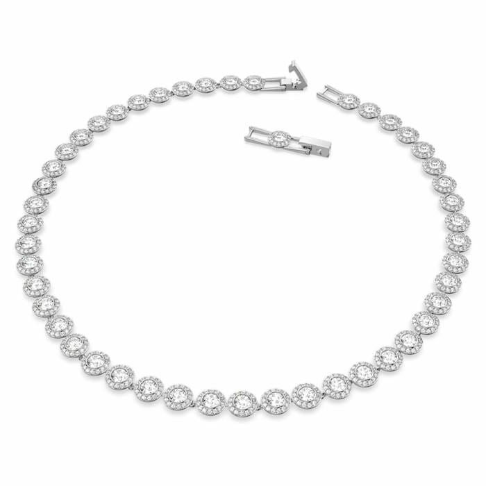 Angelic necklace Round, White, Rhodium plated