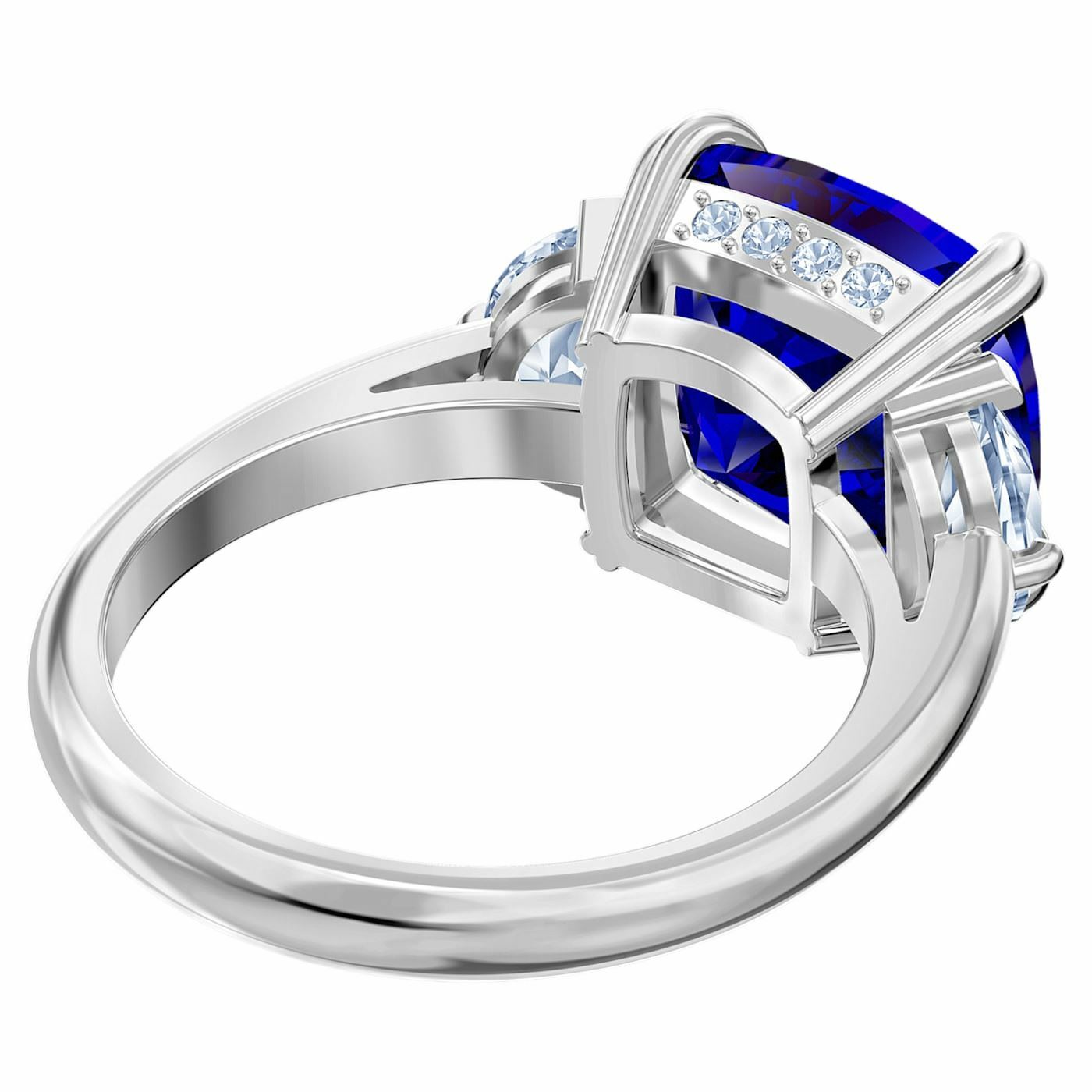 Attract Trilogy cocktail ring Square cut crystal, Blue, Rhodium plated