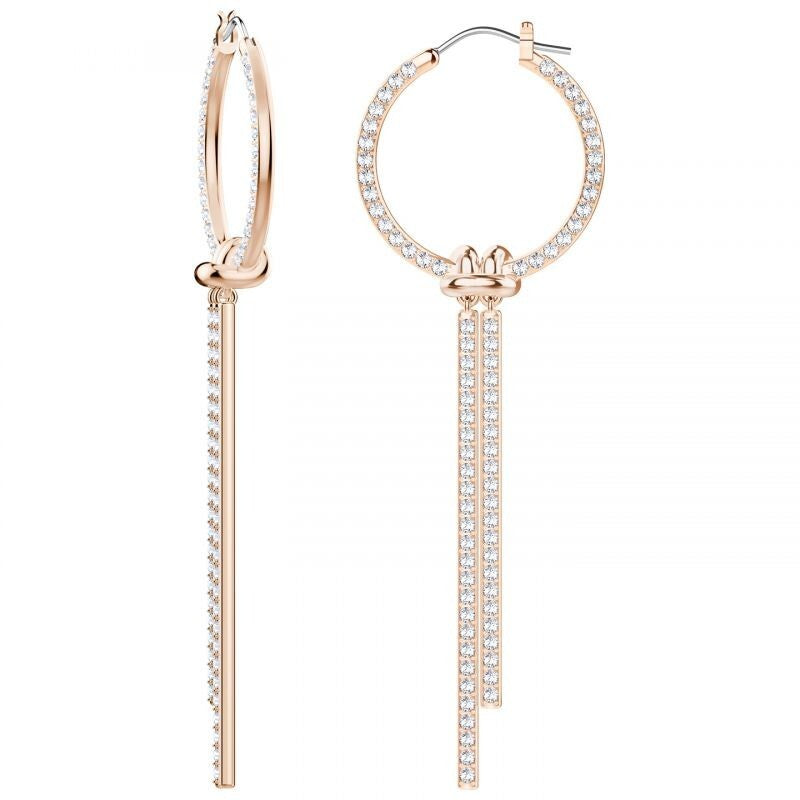 Genuine Swarovski Rose Gold Plated Lifelong Long Hoop Earrings 5390820