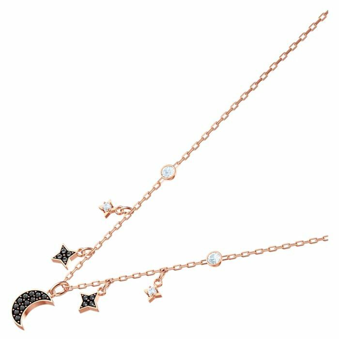 Swarovski Symbolic necklace Moon and star, Black, Rose-gold tone plated