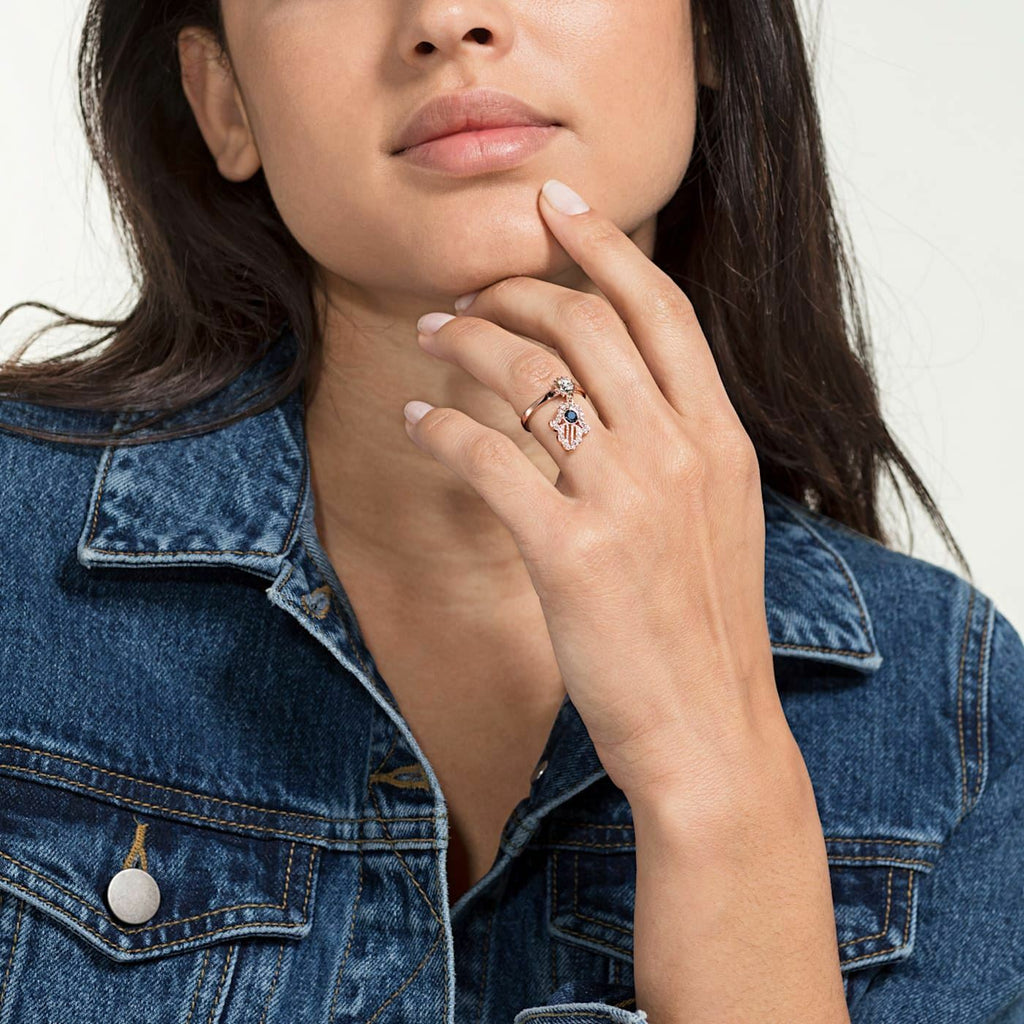 Swarovski Symbolic ring 55, Blue, Rose-gold tone plated