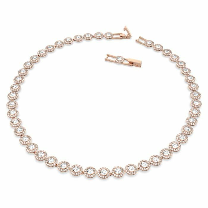 Angelic necklace Round, White, Rose-gold tone plated