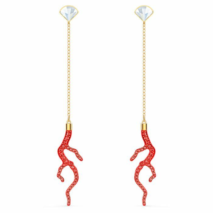 Shell Coral pierced earrings Shell, Red, Gold-tone plated